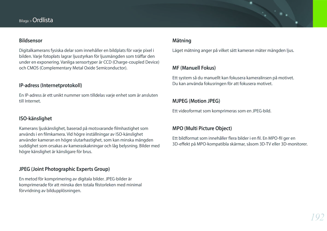 Samsung EV-NX300MBSTSE, EV-NX300MBSVSE, EV-NX300MBQUSE manual 192 