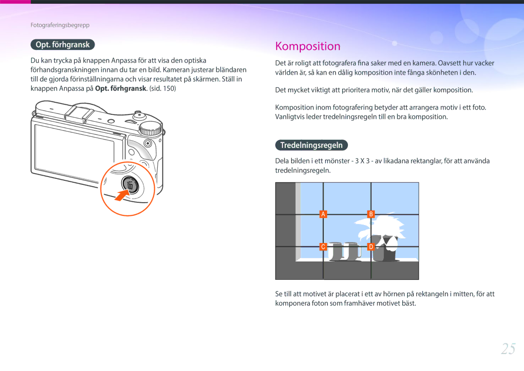 Samsung EV-NX300MBQUSE, EV-NX300MBSVSE, EV-NX300MBSTSE manual Opt. förhgransk, Tredelningsregeln 