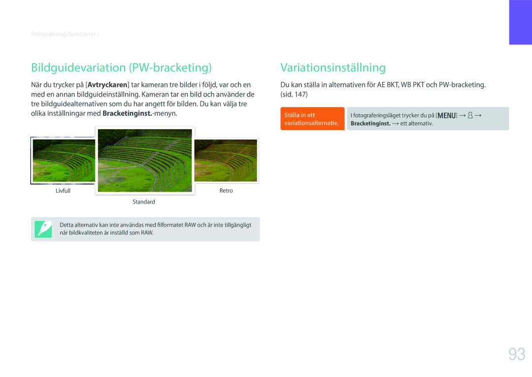 Samsung EV-NX300MBSTSE, EV-NX300MBSVSE, EV-NX300MBQUSE manual Bildguidevariation PW-bracketing, Variationsinställning 