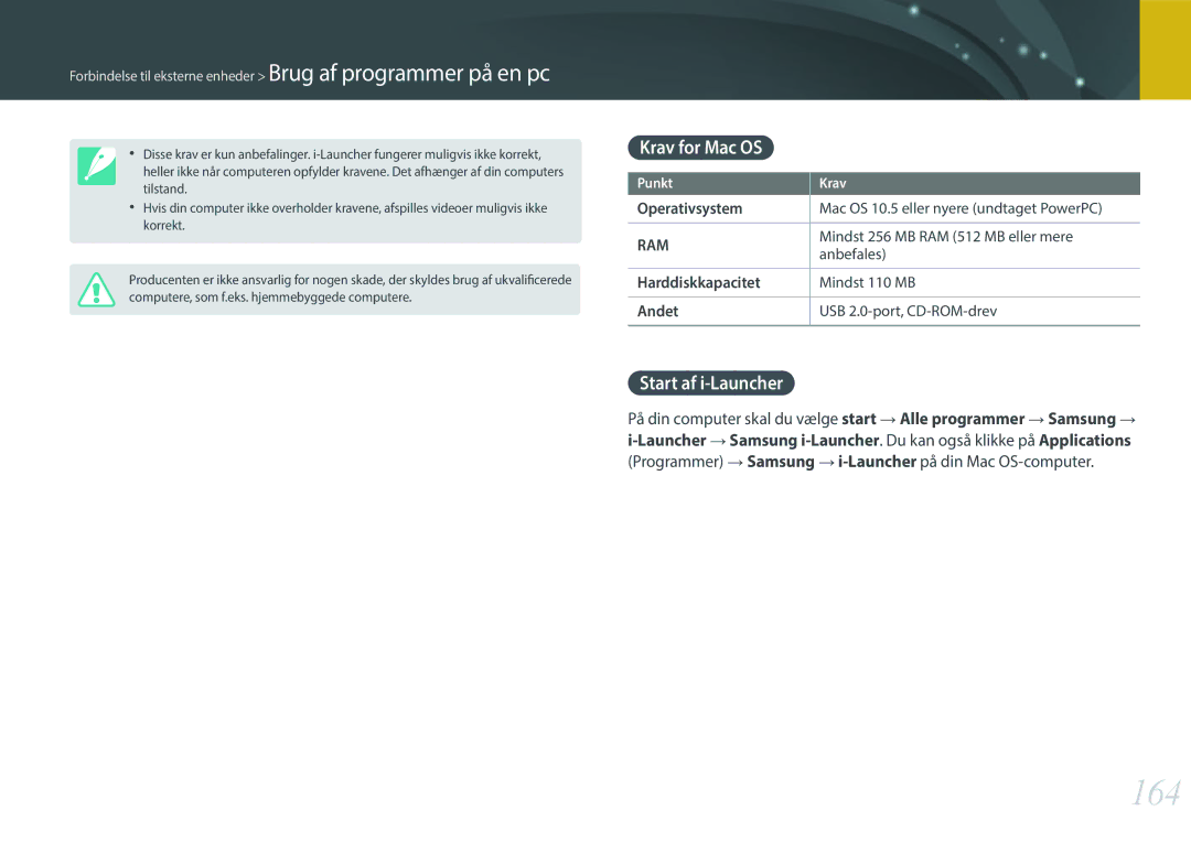 Samsung EV-NX300ZBAVSE, EV-NX300ZBFUDK, EV-NX300ZBAVDK, EV-NX300ZBATDK 164, Krav for Mac OS, Start af i-Launcher, Programmer 