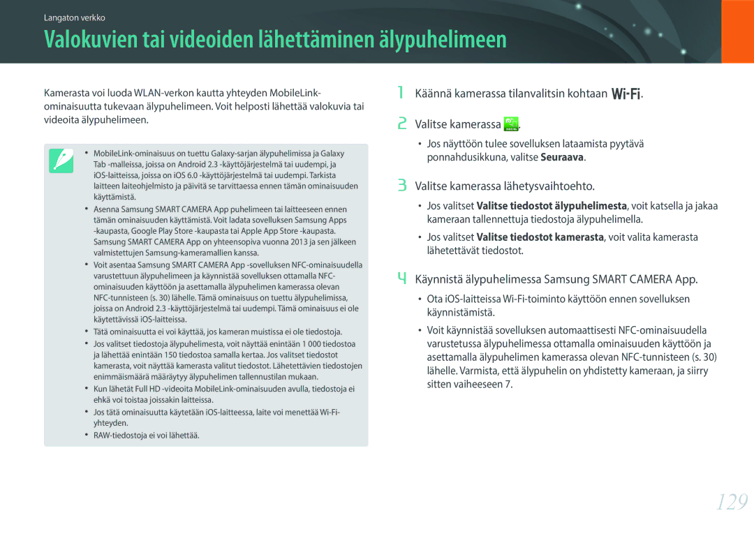 Samsung EV-NX300ZBSTSE, EV-NX300ZBFUDK, EV-NX300ZBAVDK manual 129, Käännä kamerassa tilanvalitsin kohtaan B Valitse kamerassa 