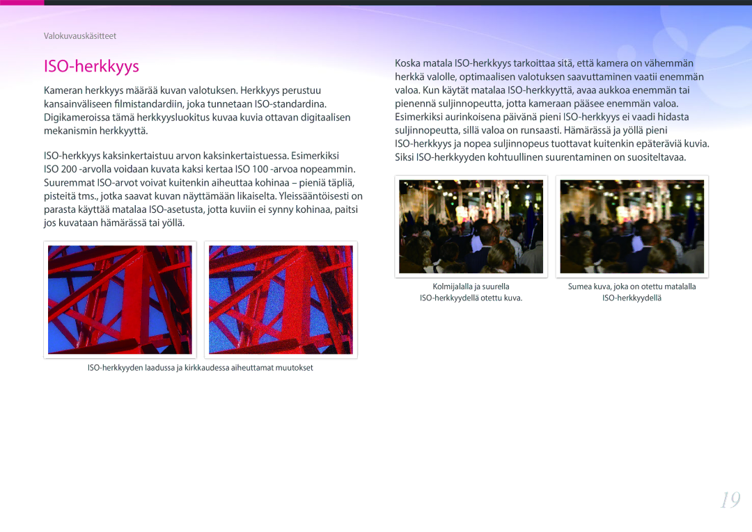 Samsung EV-NX300ZBFUSE, EV-NX300ZBFUDK, EV-NX300ZBAVDK, EV-NX300ZBATDK, EV-NX300ZBQUDK, EV-NX300ZBSTDK manual ISO-herkkyys 