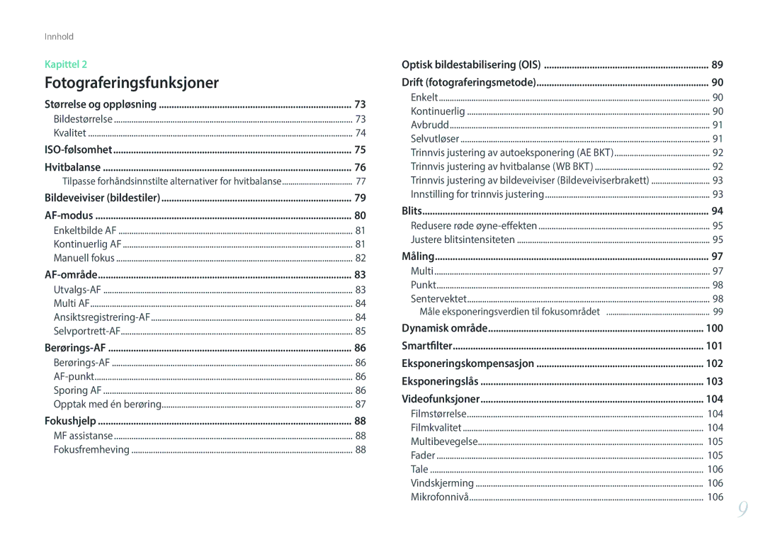 Samsung EV-NX300ZBSTSE, EV-NX300ZBFUDK, EV-NX300ZBAVDK, EV-NX300ZBATDK, EV-NX300ZBQUDK, EV-NX300ZBSTDK manual 100, 102, 103, 104 