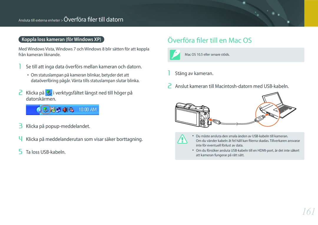 Samsung EV-NX300ZBQUSE, EV-NX300ZBFUDK manual 161, Överföra filer till en Mac OS, Koppla loss kameran för Windows XP 