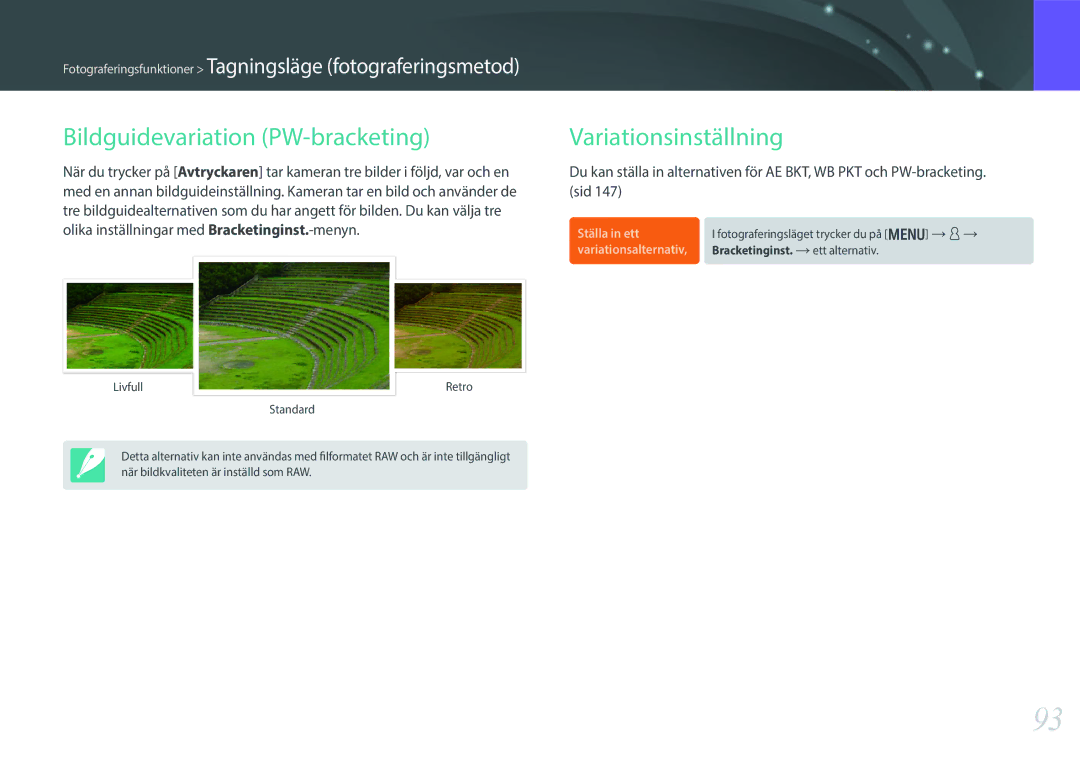 Samsung EV-NX300ZBSTSE, EV-NX300ZBFUDK, EV-NX300ZBAVDK manual Bildguidevariation PW-bracketing, Variationsinställning 