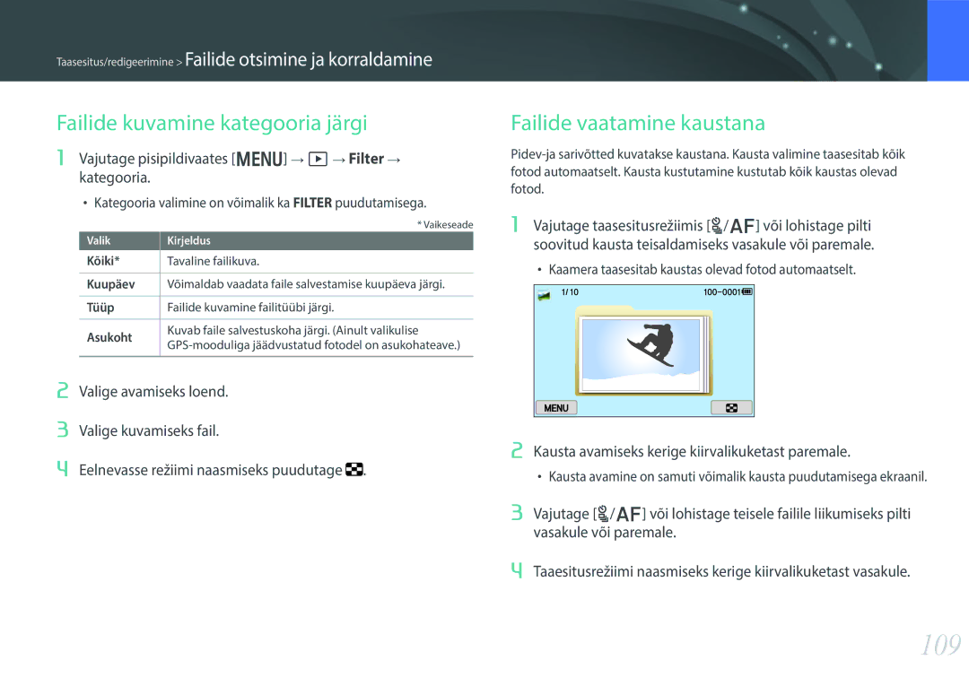 Samsung EV-NX300ZBSTLV, EV-NX300ZBQUDE, EV-NX300ZBQULV 109, Failide kuvamine kategooria järgi, Failide vaatamine kaustana 