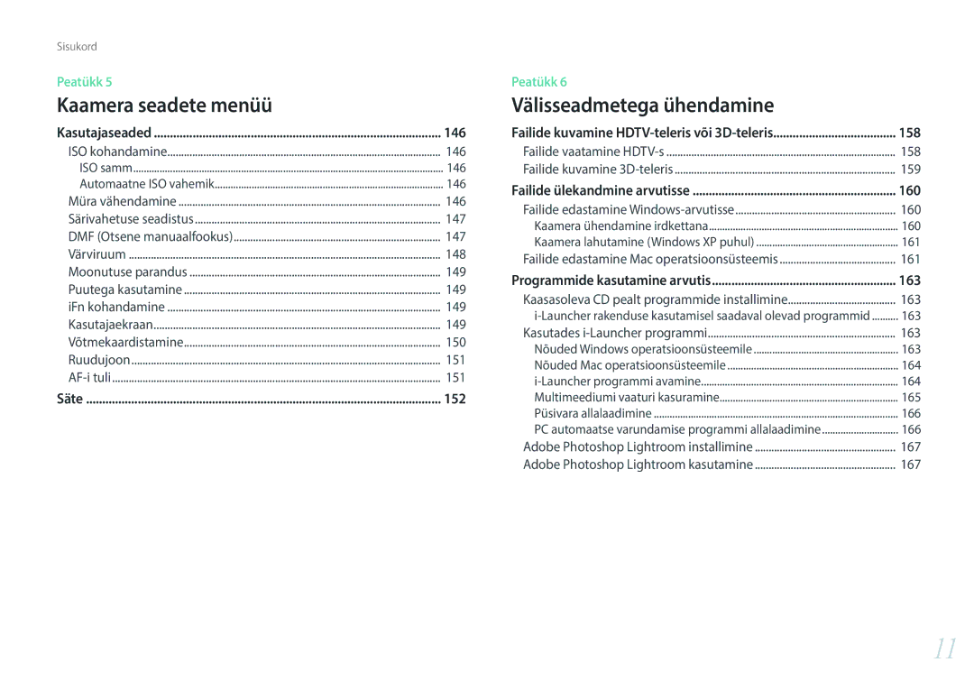 Samsung EV-NX300ZBQUDE, EV-NX300ZBQULV, EV-NX300ZBSTLV, EV-NX300ZBPULV manual 146, 152, 158, 160, 163 