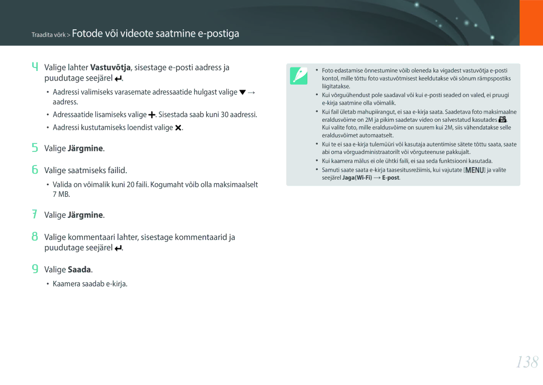 Samsung EV-NX300ZBPULV, EV-NX300ZBQUDE, EV-NX300ZBQULV, EV-NX300ZBSTLV manual 138, Valige Järgmine Valige saatmiseks failid 