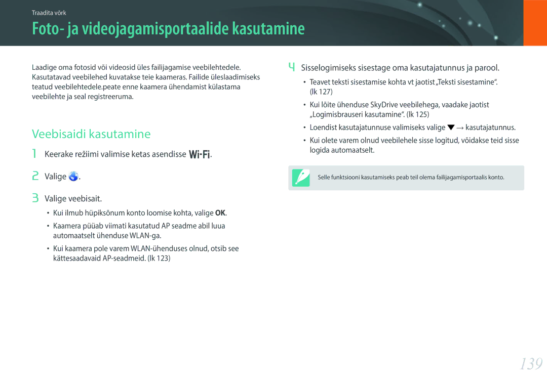 Samsung EV-NX300ZBQUDE, EV-NX300ZBQULV manual Foto- ja videojagamisportaalide kasutamine, 139, Veebisaidi kasutamine 