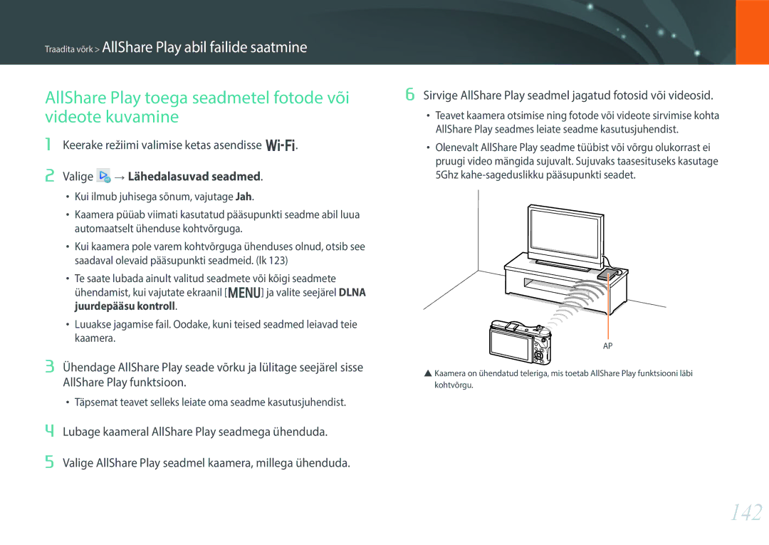 Samsung EV-NX300ZBPULV, EV-NX300ZBQUDE, EV-NX300ZBQULV manual 142, AllShare Play toega seadmetel fotode või videote kuvamine 