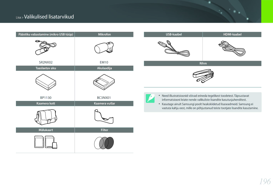 Samsung EV-NX300ZBQULV, EV-NX300ZBQUDE, EV-NX300ZBSTLV, EV-NX300ZBPULV manual 196, BP1130, EM10 