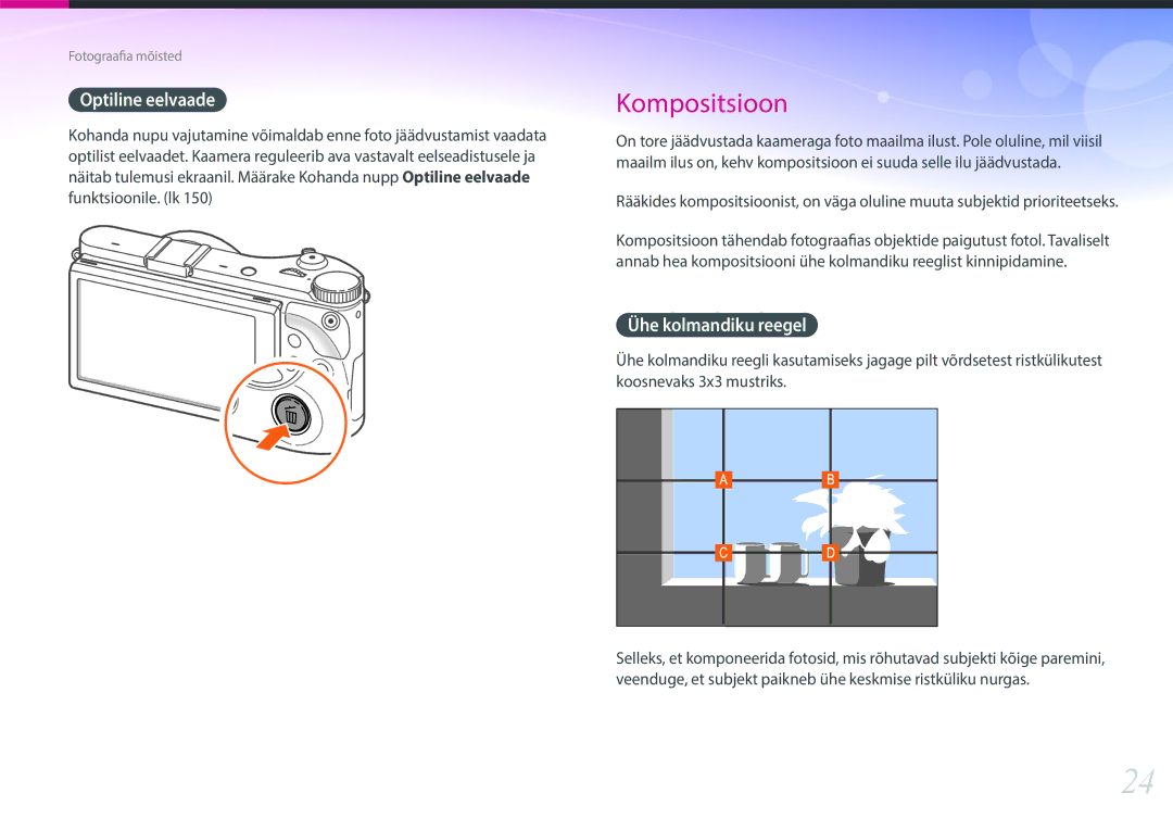 Samsung EV-NX300ZBQULV, EV-NX300ZBQUDE, EV-NX300ZBSTLV, EV-NX300ZBPULV manual Optiline eelvaade, Ühe kolmandiku reegel 