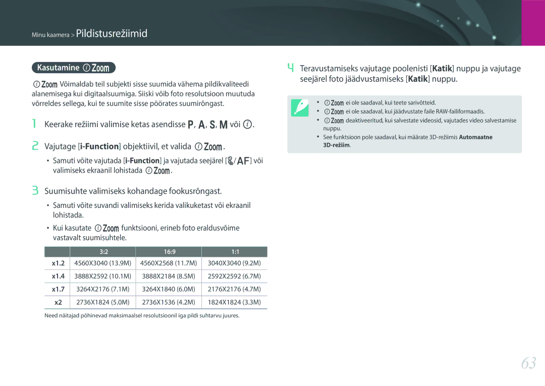 Samsung EV-NX300ZBQUDE, EV-NX300ZBQULV, EV-NX300ZBSTLV manual Kasutamine Z, Suumisuhte valimiseks kohandage fookusrõngast 