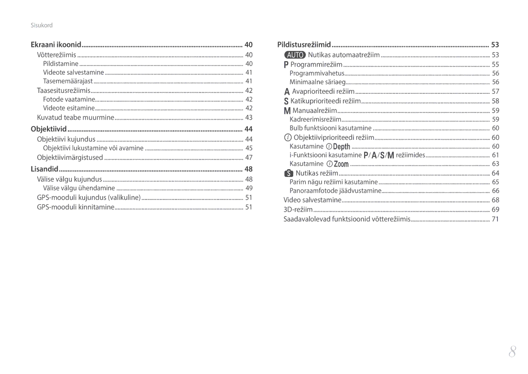 Samsung EV-NX300ZBQULV, EV-NX300ZBQUDE, EV-NX300ZBSTLV, EV-NX300ZBPULV manual Objektiivid 