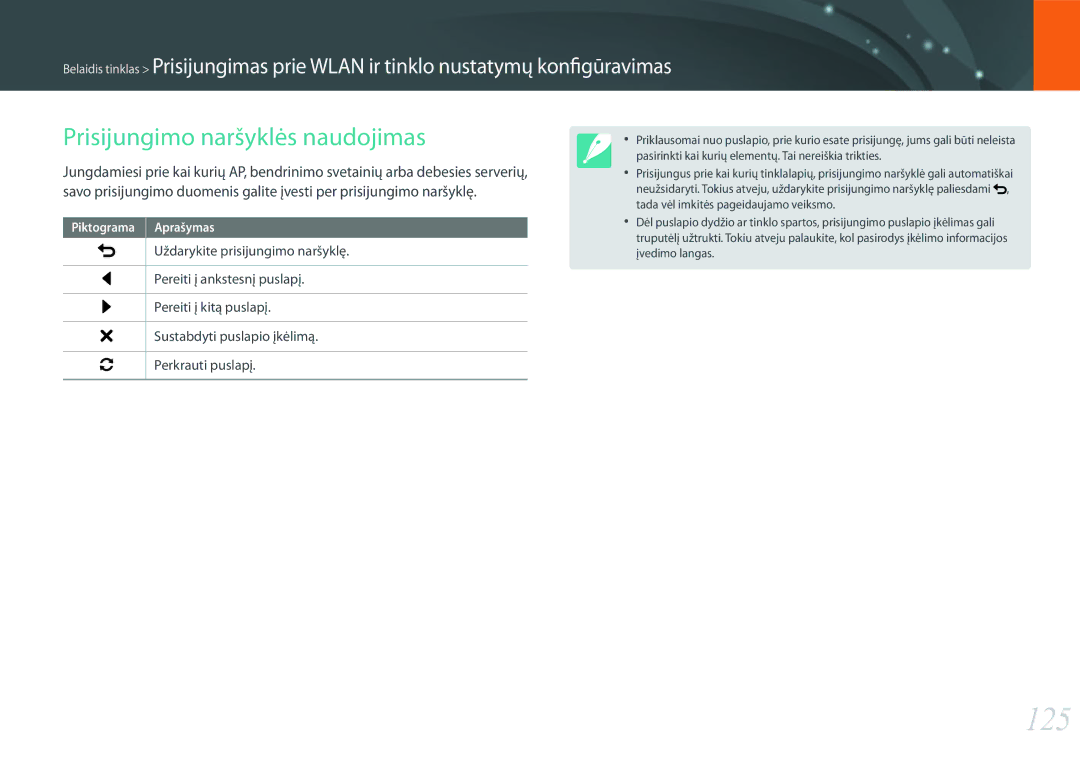 Samsung EV-NX300ZBSTLV, EV-NX300ZBQUDE, EV-NX300ZBQULV, EV-NX300ZBPULV manual 125, Prisijungimo naršyklės naudojimas 