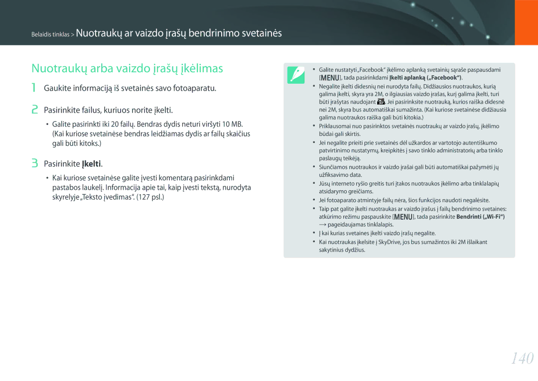 Samsung EV-NX300ZBQULV, EV-NX300ZBQUDE, EV-NX300ZBSTLV manual 140, Nuotraukų arba vaizdo įrašų įkėlimas, Pasirinkite Įkelti 