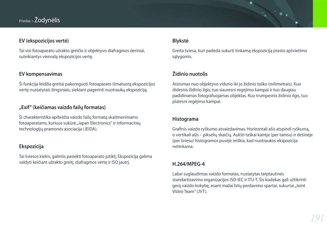 Samsung EV-NX300ZBQUDE, EV-NX300ZBQULV, EV-NX300ZBSTLV, EV-NX300ZBPULV manual 191 