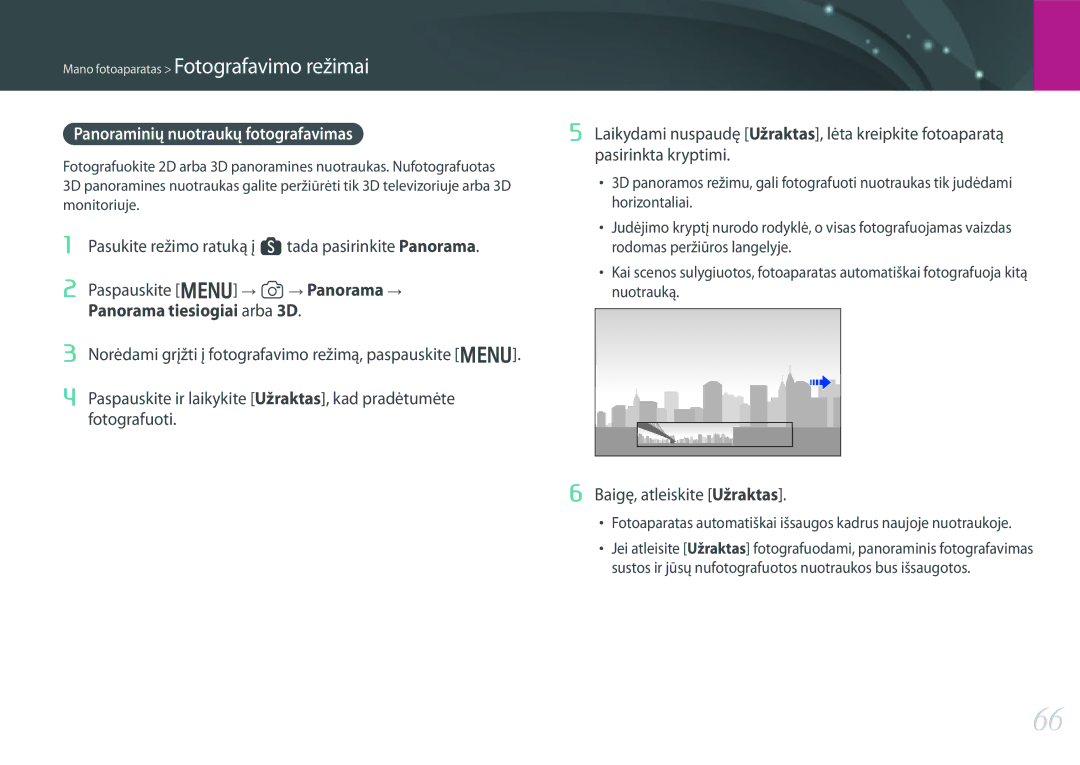 Samsung EV-NX300ZBPULV, EV-NX300ZBQUDE, EV-NX300ZBQULV Panoraminių nuotraukų fotografavimas, Baigę, atleiskite Užraktas 