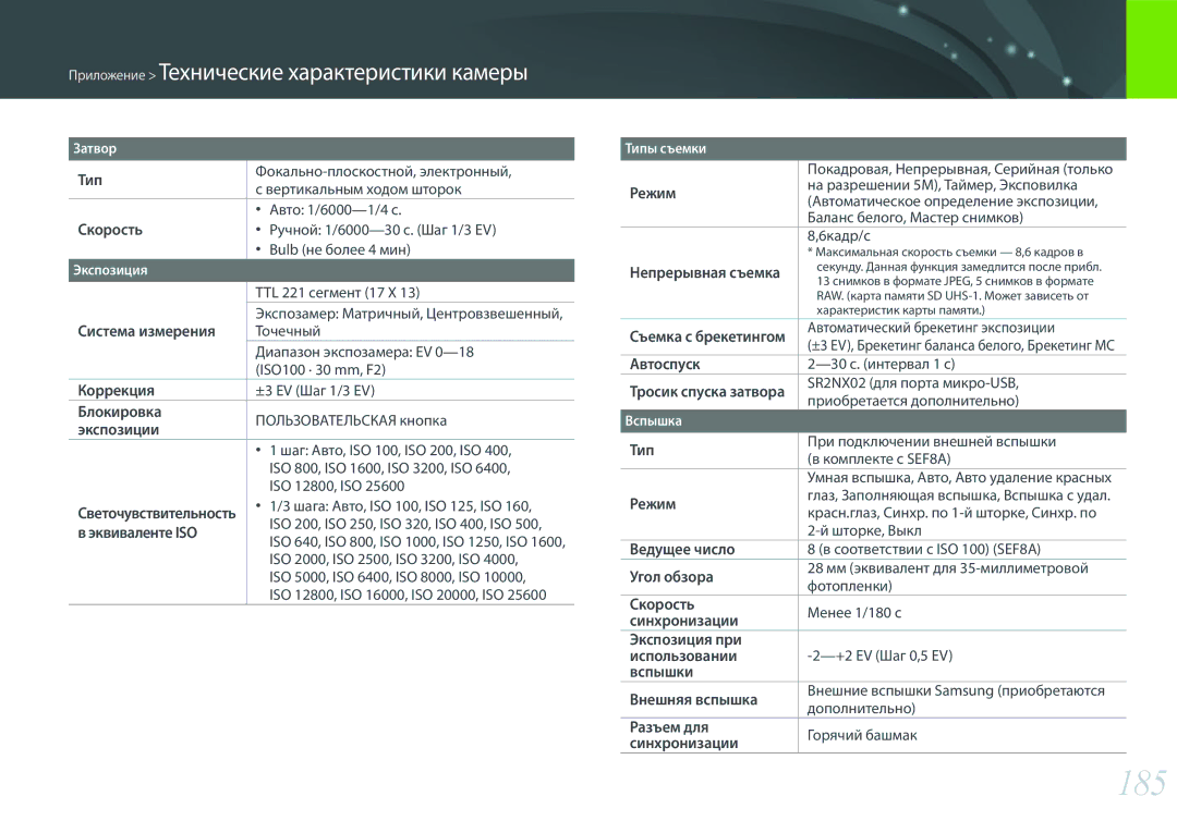 Samsung EV-NX300ZBSTRU, EV-NX300ZBQUDE, EV-NX300ZBQULV, EV-NX300ZBSTLV, EV-NX300ZBPULV, EV-NX300ZBQURU, EV-NX300ZBSVRU manual 185 