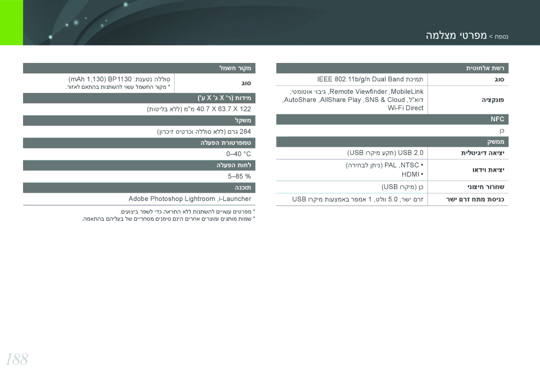 Samsung EV-NX300ZBPUIL, EV-NX300ZBQUIL, EV-NX300ZBSVIL, EV-NX300ZBYUFR, EV-NX300ZBSTIL manual 188 