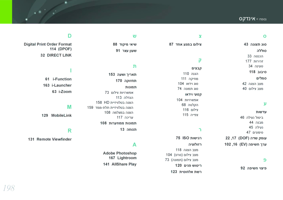 Samsung EV-NX300ZBPUIL, EV-NX300ZBQUIL, EV-NX300ZBSVIL, EV-NX300ZBYUFR, EV-NX300ZBSTIL manual 198 