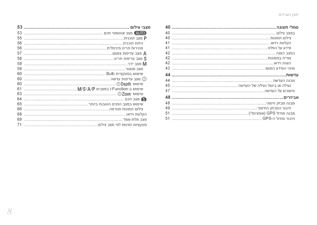 Samsung EV-NX300ZBPUIL, EV-NX300ZBQUIL, EV-NX300ZBSVIL manual םכח יטמוטוא בצמ t, Eשומיש, A/Pםיבצמב i-Function-ב שומיש, Zשומיש 