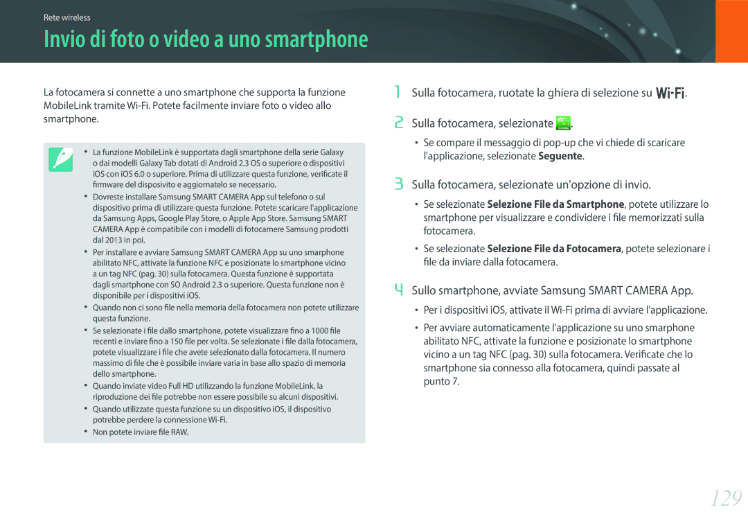 Samsung EV-NX300ZBQUIT, EV-NX300ZBSTIT manual 129, Sulla fotocamera, selezionate unopzione di invio 