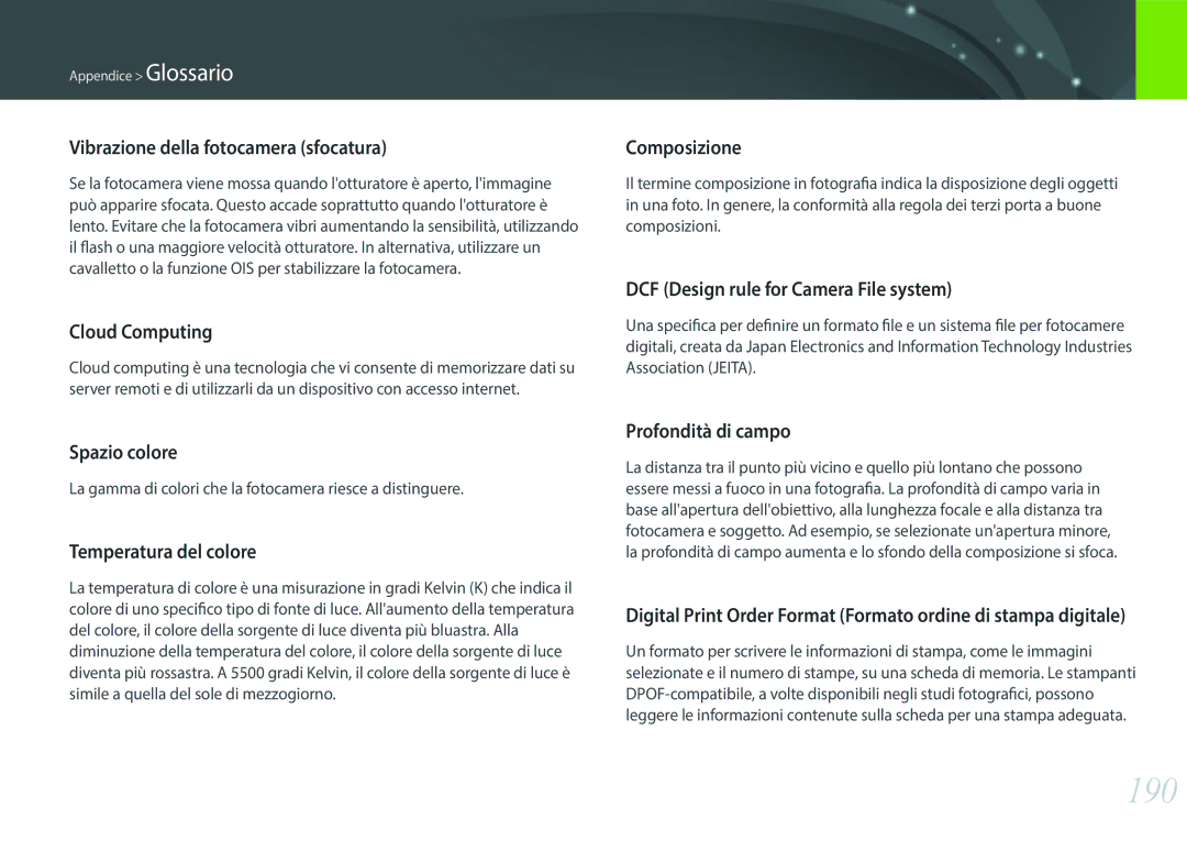 Samsung EV-NX300ZBSTIT, EV-NX300ZBQUIT manual 190 