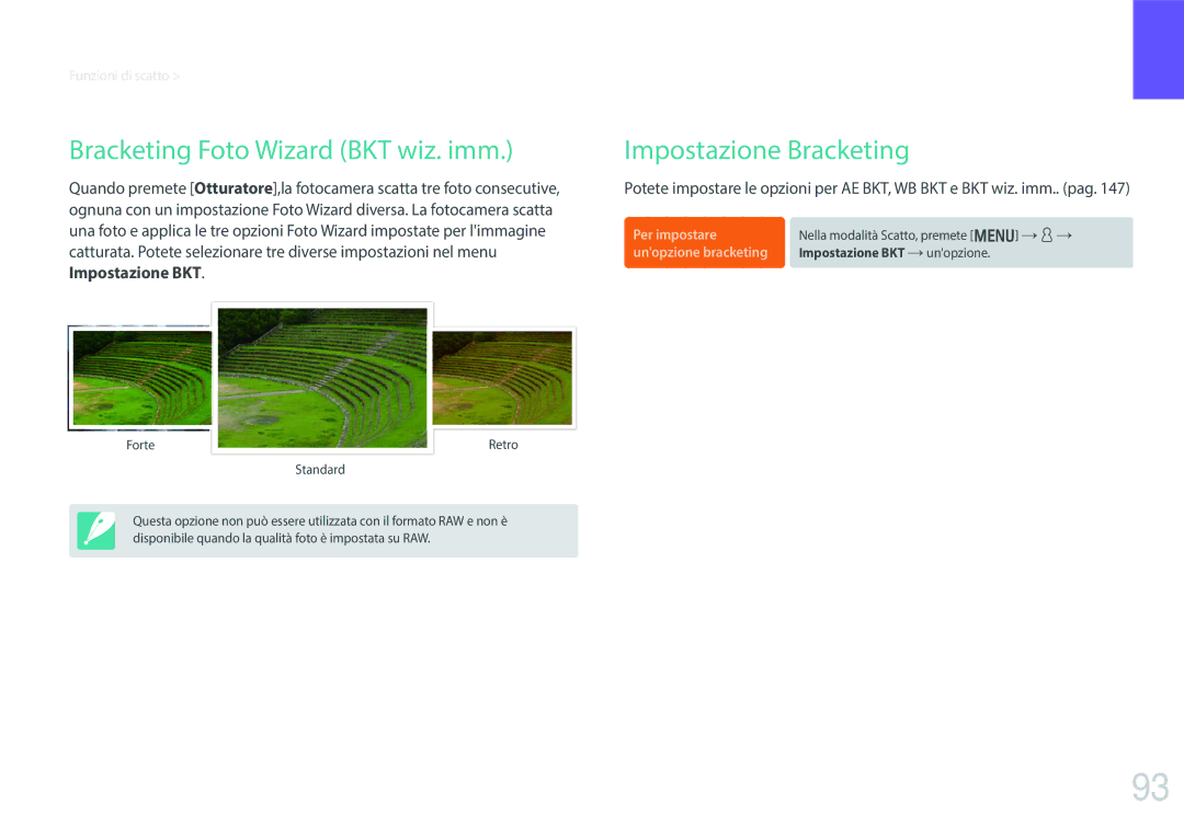 Samsung EV-NX300ZBQUIT, EV-NX300ZBSTIT manual Bracketing Foto Wizard BKT wiz. imm, Impostazione Bracketing 