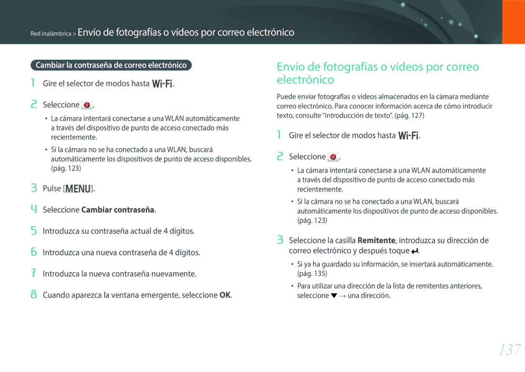 Samsung EV-NX300ZBQUIL, EV-NX300ZBQUPT, EV-NX300ZBUTES manual 137, Envío de fotografías o vídeos por correo electrónico 