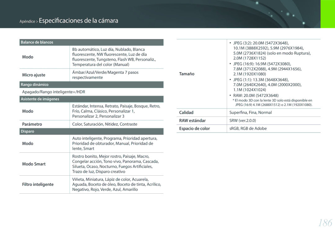 Samsung EV-NX300ZBSTES, EV-NX300ZBQUPT, EV-NX300ZBUTES, EV-NX300ZBQUIL, EV-NX300ZBQUES, EV-NX300ZBSVIL, EV-NX300ZBYUFR manual 186 