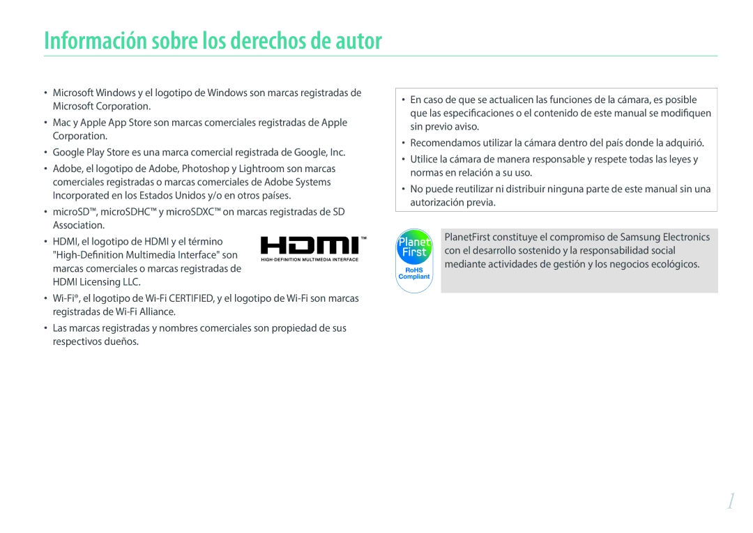 Samsung EV-NX300ZBQUIL, EV-NX300ZBQUPT, EV-NX300ZBUTES, EV-NX300ZBSTES manual Información sobre los derechos de autor 