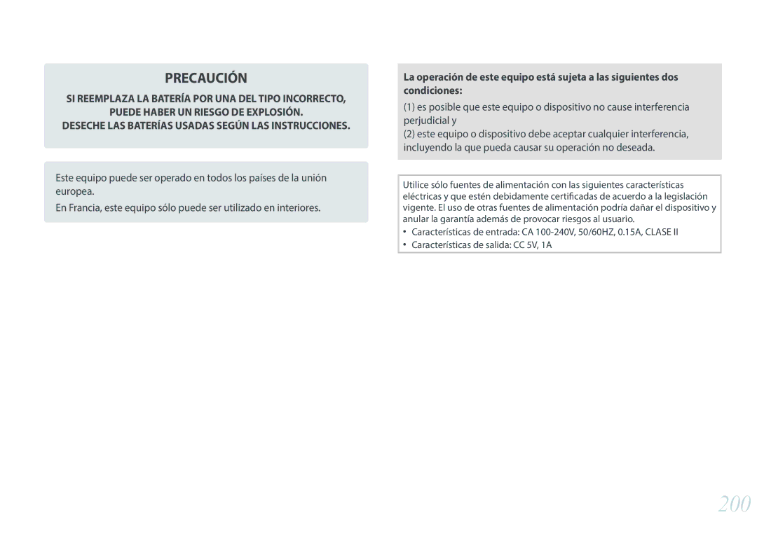 Samsung EV-NX300ZBUTES, EV-NX300ZBQUPT, EV-NX300ZBQUIL, EV-NX300ZBSTES, EV-NX300ZBQUES, EV-NX300ZBSVIL manual 200, Precaución 