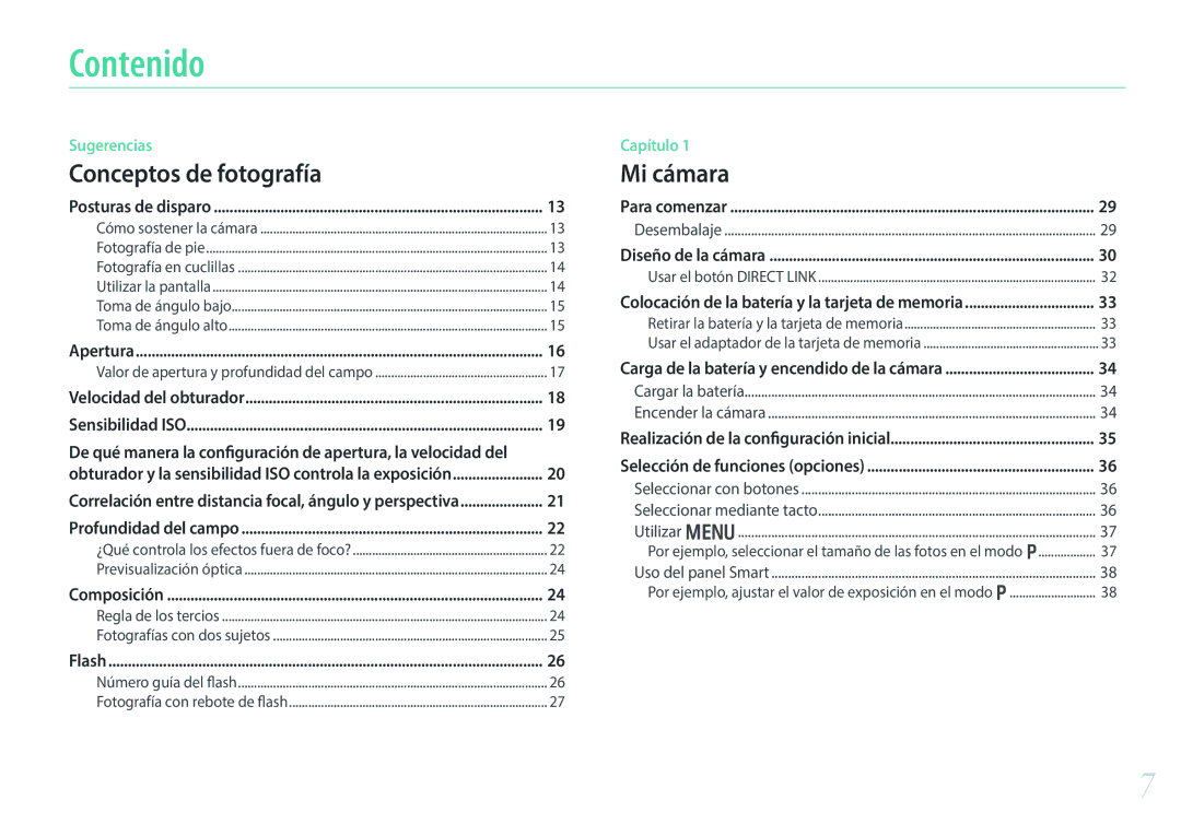 Samsung EV-NX300ZBQUPT, EV-NX300ZBUTES manual Contenido, De qué manera la configuración de apertura, la velocidad del 