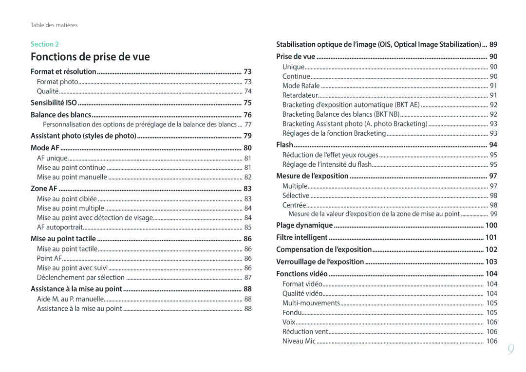 Samsung EV-NX300ZBFUFR, EV-NX300ZBSVFR, EV-NX300ZBQUFR, EV-NX300ZBSTFR manual 100, 101, 102, 103, 104 