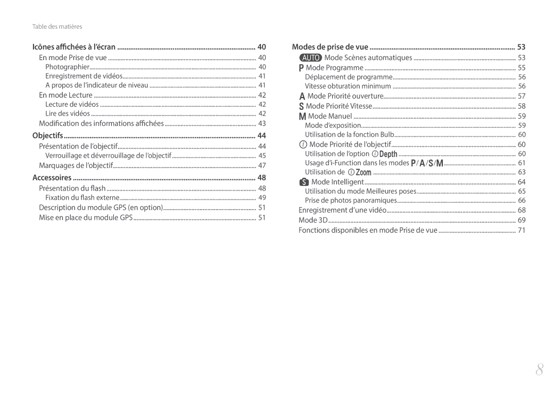 Samsung EV-NX300ZBQUFR, EV-NX300ZBSVFR, EV-NX300ZBFUFR, EV-NX300ZBSTFR manual Icônes affichées à l’écran 