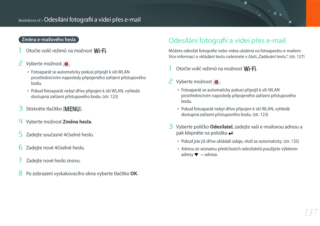 Samsung EV-NX300ZBSVCZ, EV-NX300ZBSVGR, EV-NX300ZBUTDE, EV-NX300ZBSTDE manual 137, Odesílání fotografií a videí přes e-mail 