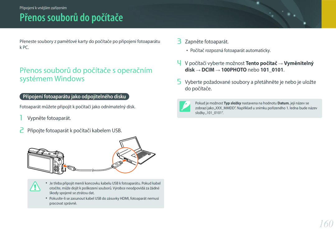 Samsung EV-NX300ZBUTDE, EV-NX300ZBSVGR, EV-NX300ZBSTDE 160, Přenos souborů do počítače s operačním systémem Windows 