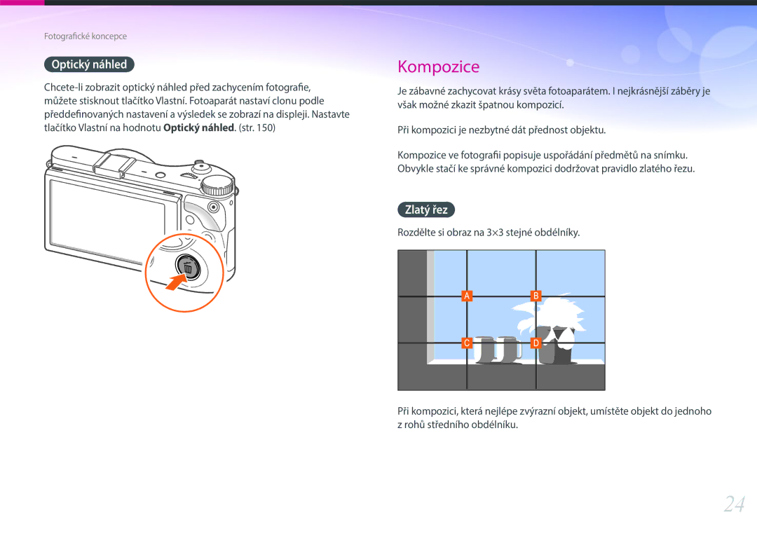 Samsung EV-NX300ZBQUCZ, EV-NX300ZBSVGR, EV-NX300ZBUTDE, EV-NX300ZBSTDE, EV-NX300ZBQUPL manual Optický náhled, Zlatý řez 