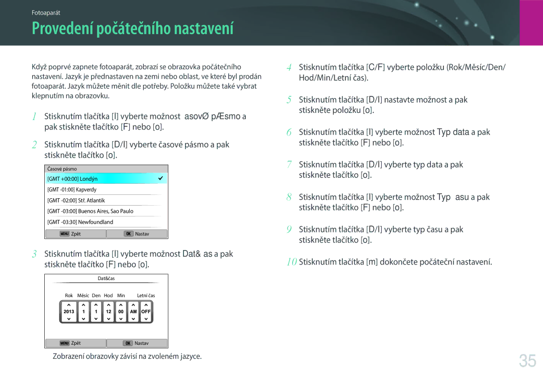 Samsung EV-NX300ZBSTCZ, EV-NX300ZBSVGR, EV-NX300ZBUTDE, EV-NX300ZBSTDE, EV-NX300ZBQUPL manual Provedení počátečního nastavení 