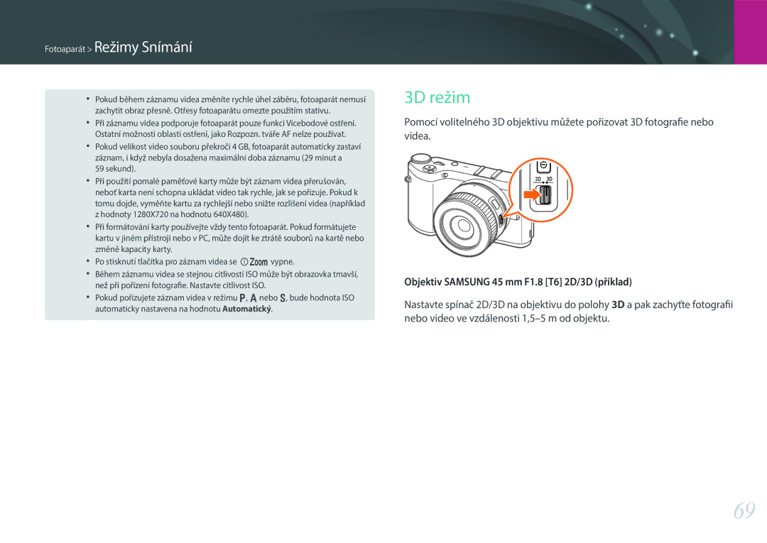 Samsung EV-NX300ZBSVGR, EV-NX300ZBUTDE, EV-NX300ZBSTDE manual 3D režim, Objektiv Samsung 45 mm F1.8 T6 2D/3D příklad 