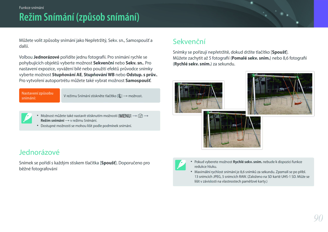 Samsung EV-NX300ZBUTDE, EV-NX300ZBSVGR, EV-NX300ZBSTDE, EV-NX300ZBQUPL, EV-NX300ZBSTPL manual Režim Snímání způsob snímání 