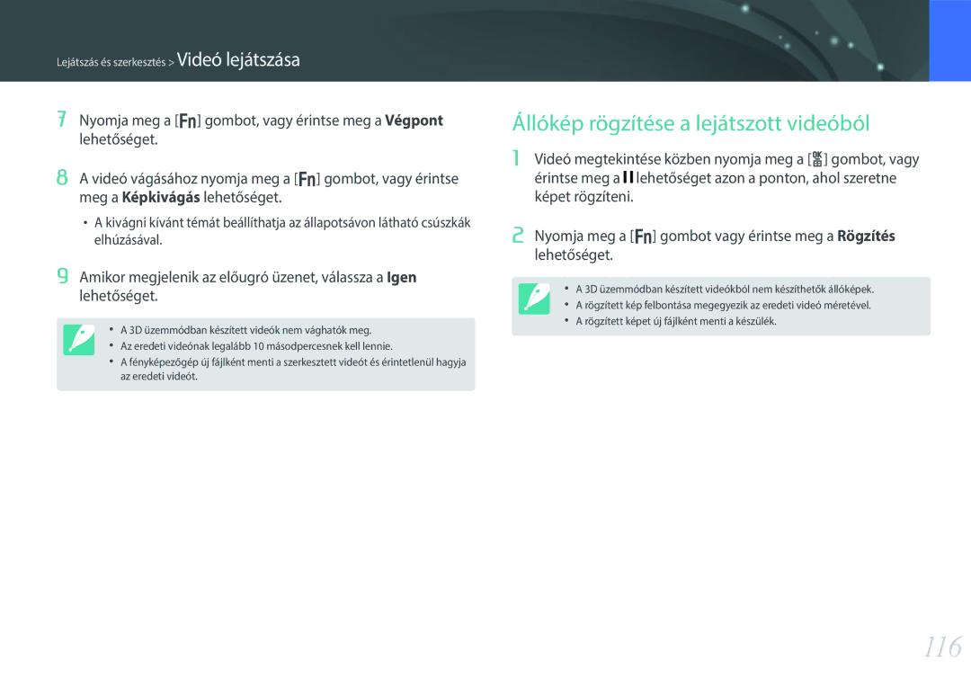 Samsung EV-NX300ZBQUPL, EV-NX300ZBSVGR, EV-NX300ZBUTDE, EV-NX300ZBSTDE manual 116, Állókép rögzítése a lejátszott videóból 