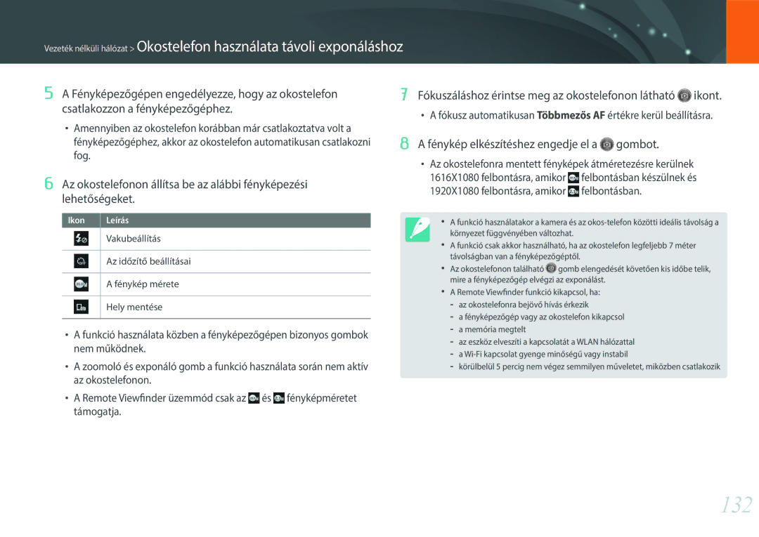 Samsung EV-NX300ZBQUPL, EV-NX300ZBSVGR, EV-NX300ZBUTDE manual 132, Fókuszáláshoz érintse meg az okostelefonon látható ikont 