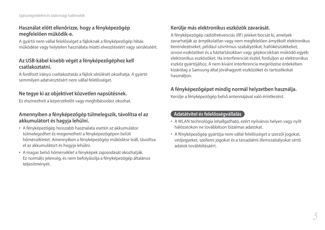 Samsung EV-NX300ZBSTPL manual Ne tegye ki az objektívet közvetlen napsütésnek, Kerülje más elektronikus eszközök zavarását 