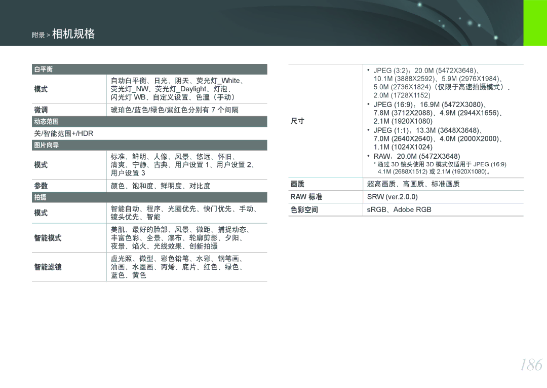 Samsung EV-NX300ZBQUSE, EV-NX300ZBSVGR, EV-NX300ZBUTDE, EV-NX300ZBSTDE, EV-NX300ZBSTRO, EV-NX300ZBQURO, EV-NX300ZBQUPL manual 186 