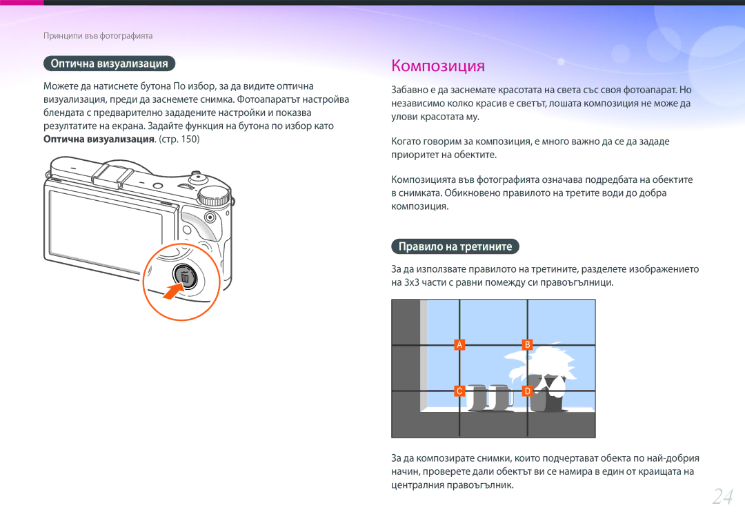 Samsung EV-NX300ZBSTRO, EV-NX300ZBSVRO, EV-NX300ZBQURO Оптична визуализация, Правило на третините, Централния правоъгълник 