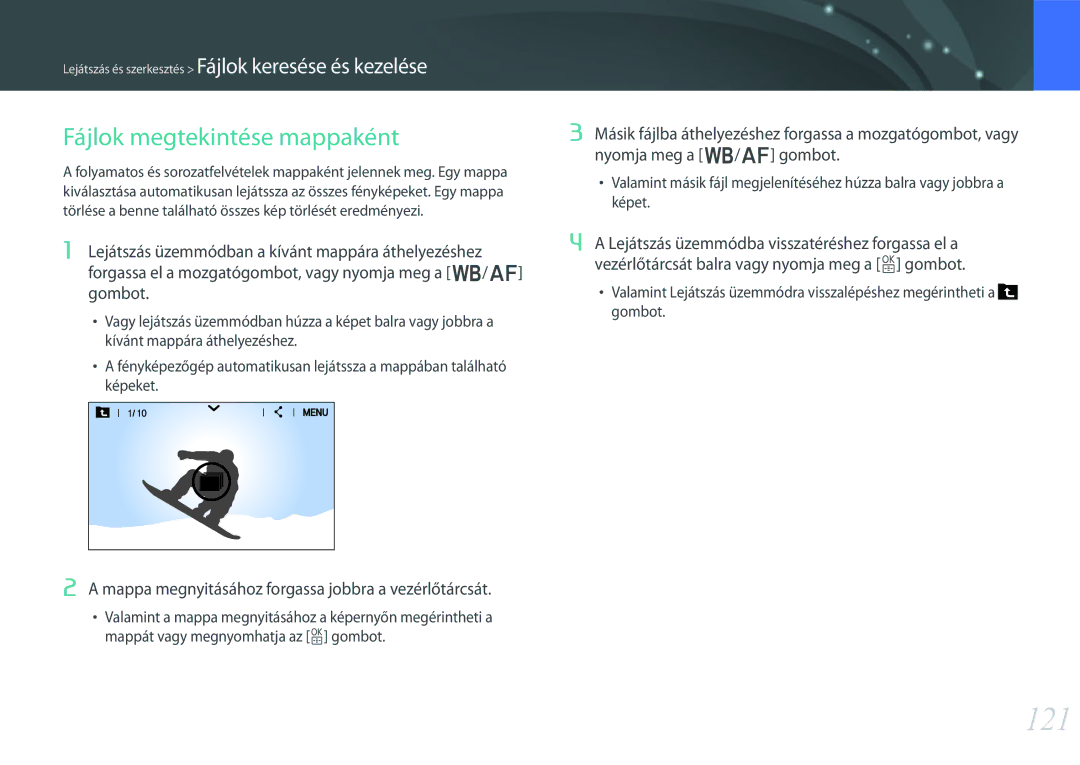 Samsung EV-NX30ZZBZBCZ manual 121, Fájlok megtekintése mappaként, Mappa megnyitásához forgassa jobbra a vezérlőtárcsát 