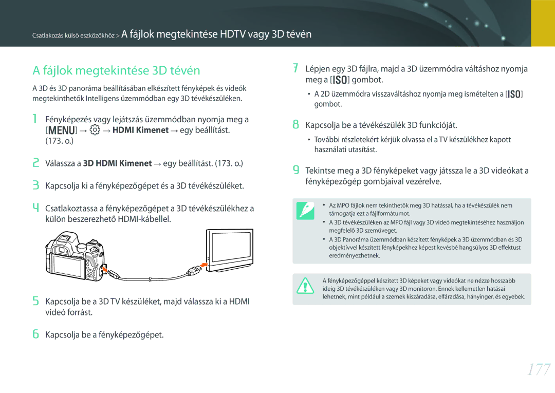 Samsung EV-NX30ZZBZBCZ, EV-NX30ZZBGBDE manual 177, Fájlok megtekintése 3D tévén, Kapcsolja be a tévékészülék 3D funkcióját 