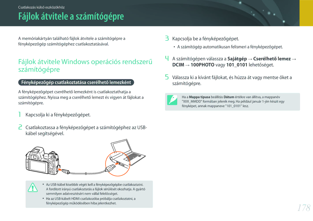 Samsung EV-NX30ZZBGBCH, EV-NX30ZZBGBDE, EV-NX30ZZBGBHU manual 178, Fájlok átvitele Windows operációs rendszerű számítógépre 